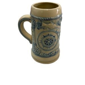 Vintage WCL Beer Stein Nautical Lighthouse Fish Shells Buoy Mug Made in China